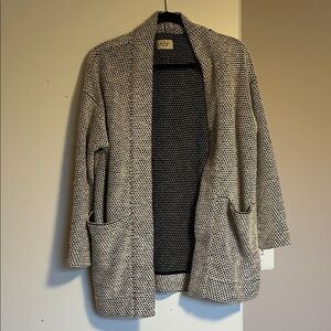 Open-Front Knit Cardigan with Pockets - Cream & Black